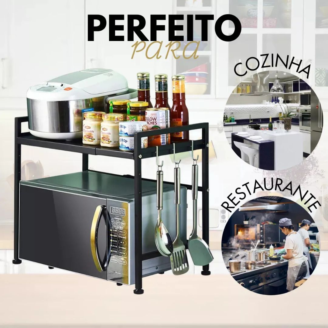 Organizador de Cozinha 2 em 1 com Prateleira para Micro-ondas e Condimentos