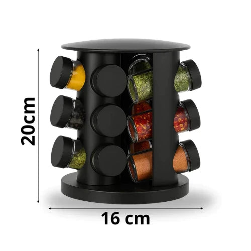 Porta Temperos Giratório 360º com Potes de Vidro e Tampa Dosadora | Organizador de Condimentos Premium