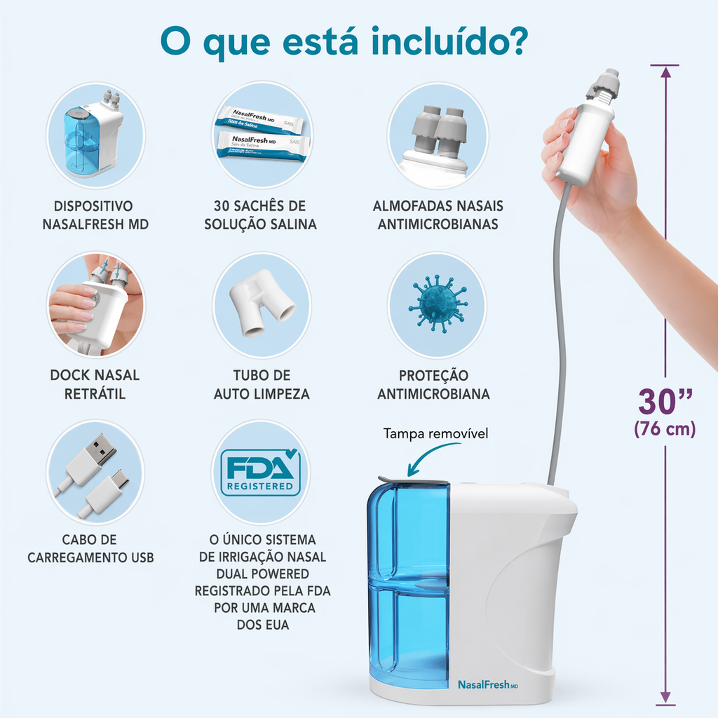 Sistema De Irrigação Nasal Nasalfresh Md Com 30 Pacotes De S