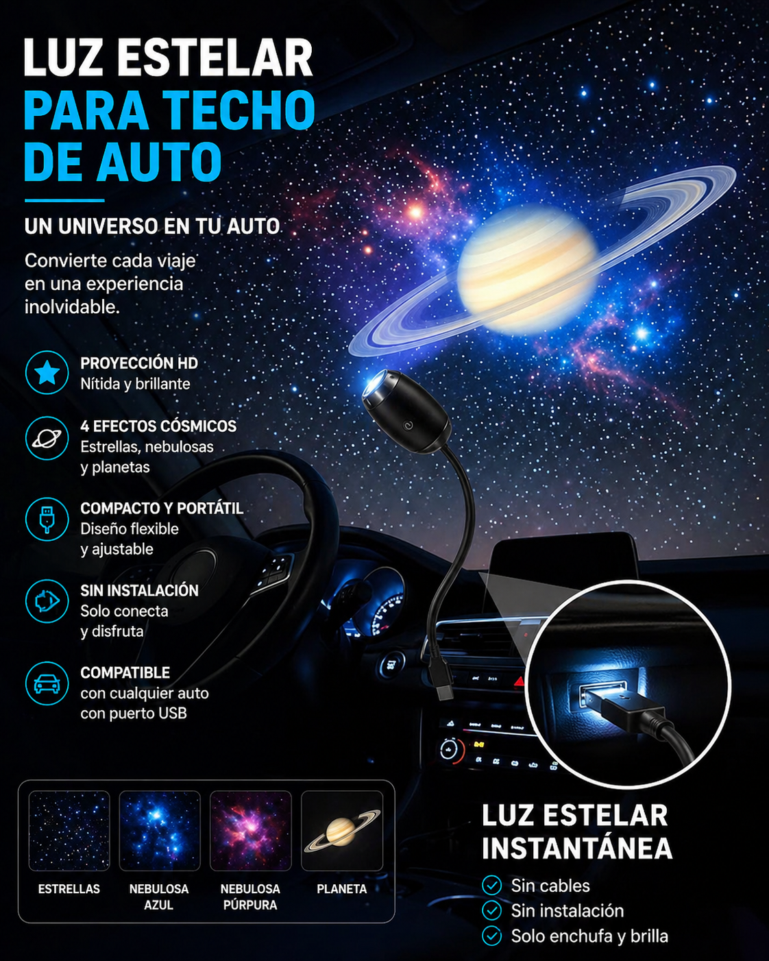 Projetor Galáxia DreamSky™ | Luz Noturna LED com Efeito Estrelado e Ambiente Relaxante