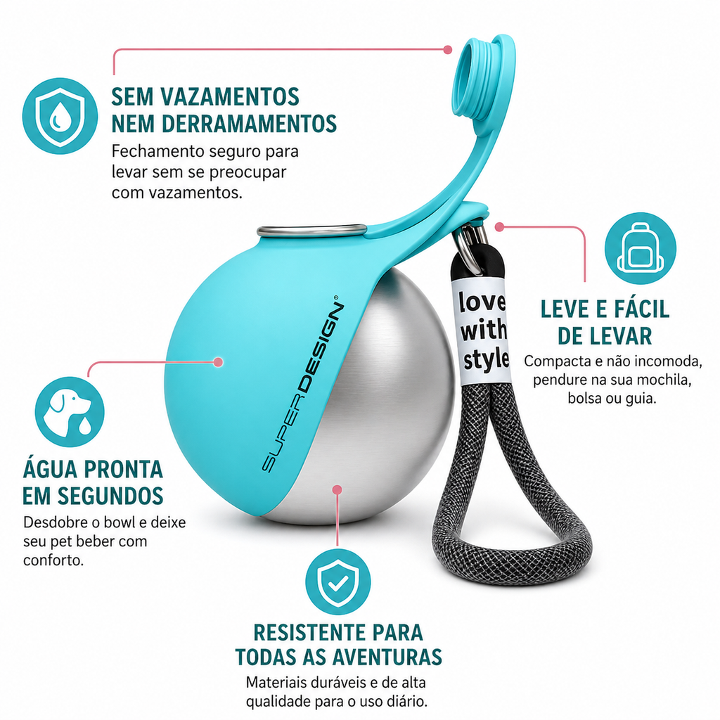 Kit Passeio Inteligente Pet CleanWalk™ | Coletor Higiênico + Garrafa Portátil com Tigela