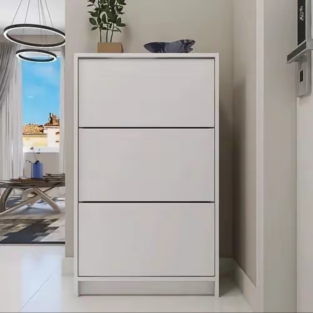 Sapateiro Armário 3 Compartimentos Basculantes – Design Slim e Moderno | Branco