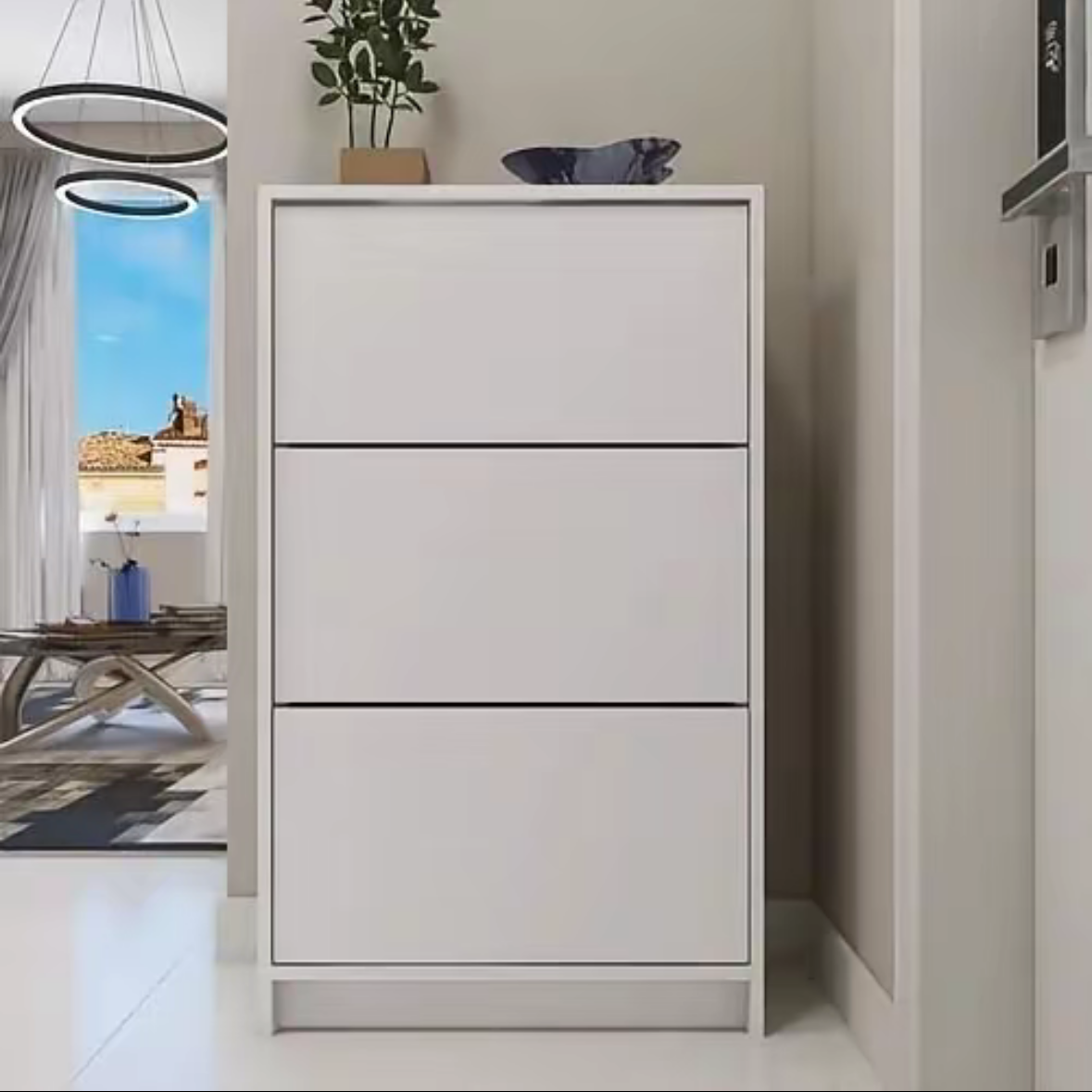 Sapateiro Armário 3 Compartimentos Basculantes – Design Slim e Moderno | Branco