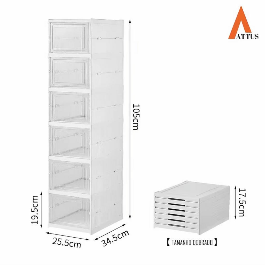 Sapateiro Dobrável Attus – Porta Transparente, Traseira Respirável | 3 ou 6 Andares
