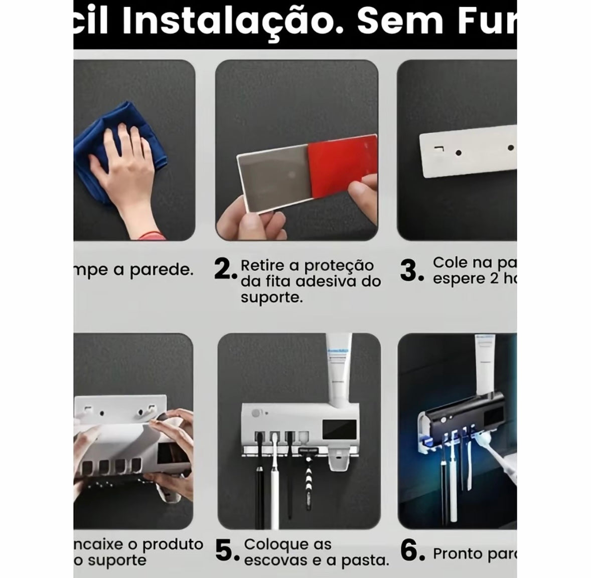 Porta Escova de Dente com Esterilizador UV + Espremedor Automático de Pasta | Solar + USB