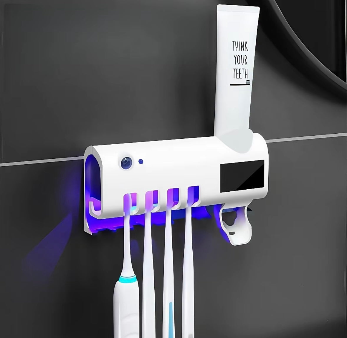 Porta Escova de Dente com Esterilizador UV + Espremedor Automático de Pasta | Solar + USB