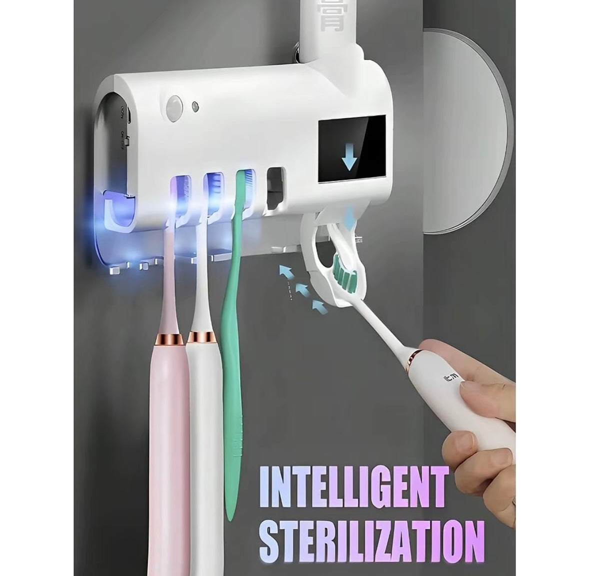 Porta Escova de Dente com Esterilizador UV + Espremedor Automático de Pasta | Solar + USB