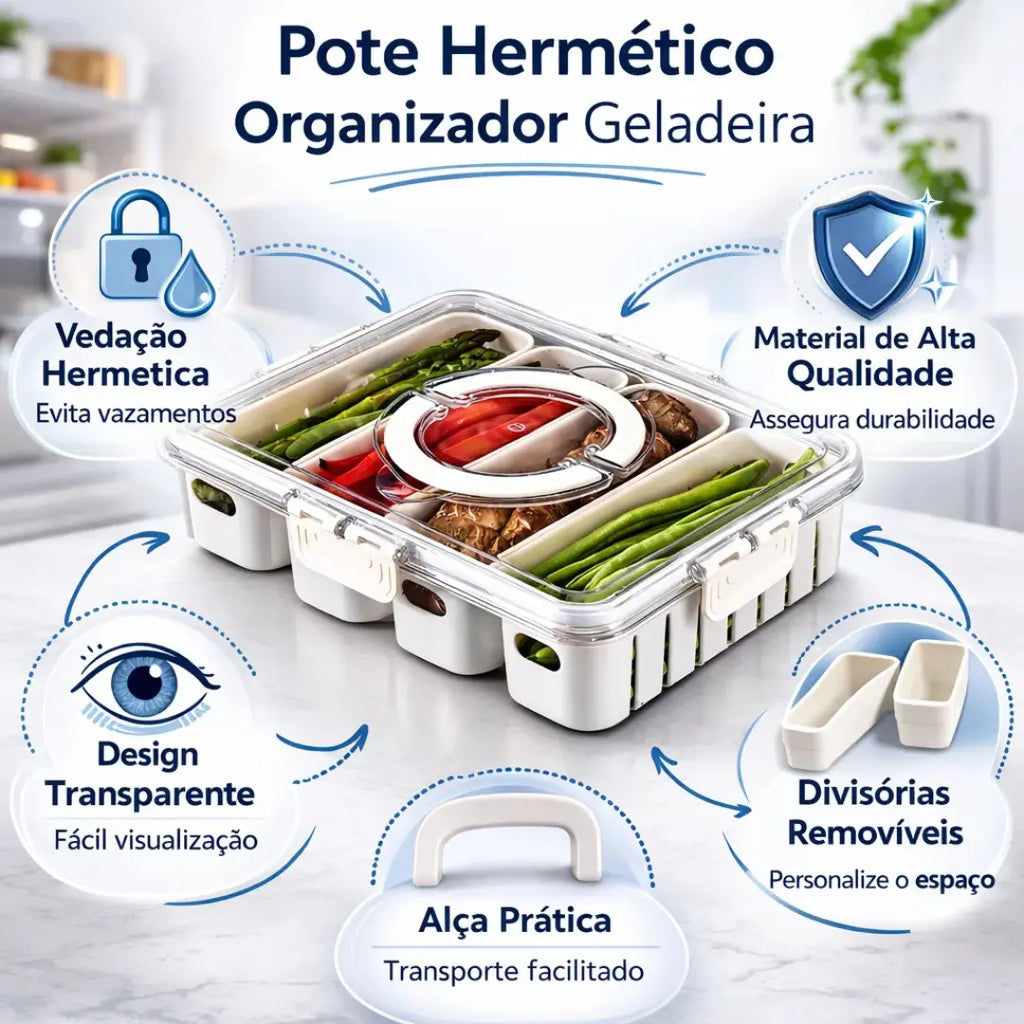 Pote Hermético Organizador com 4 Divisórias