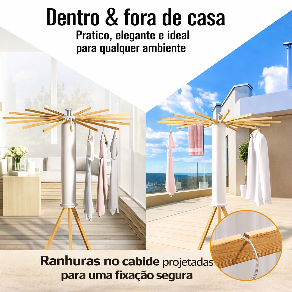 Varal Dobrável Portátil De Chão Redondo Pratico 360° Com 16 Hastes