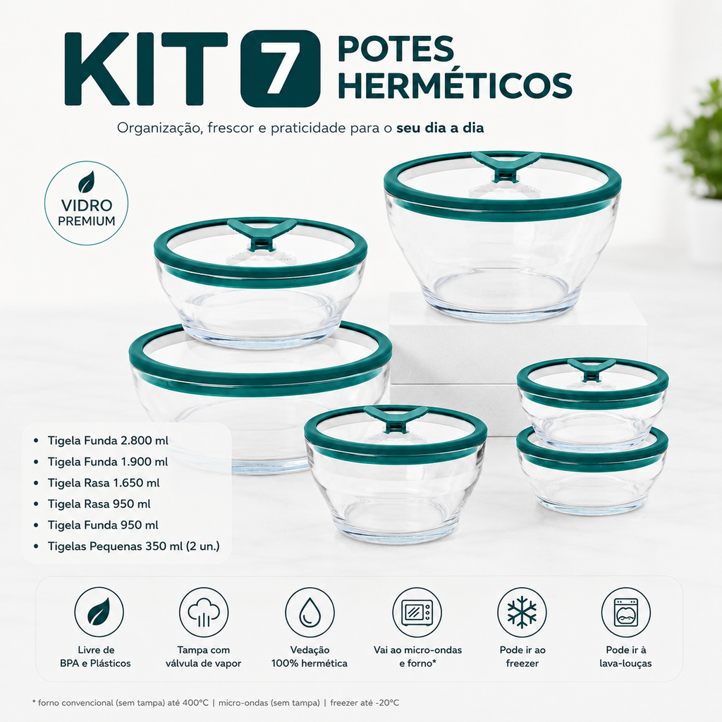 Potes Herméticos de Vidro 7 Peças