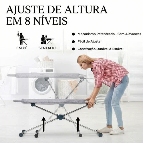Tábua de Passar Roupas 360° – Giratória, Face Dupla e 8 Níveis de Altura