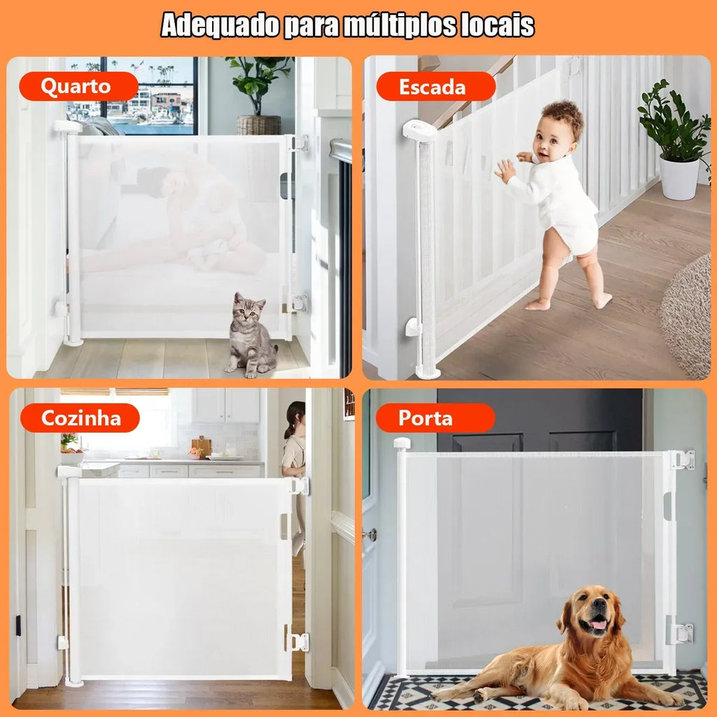 Portão Retrátil 140cm Tela Segurança Bebê Pet Cercadinho