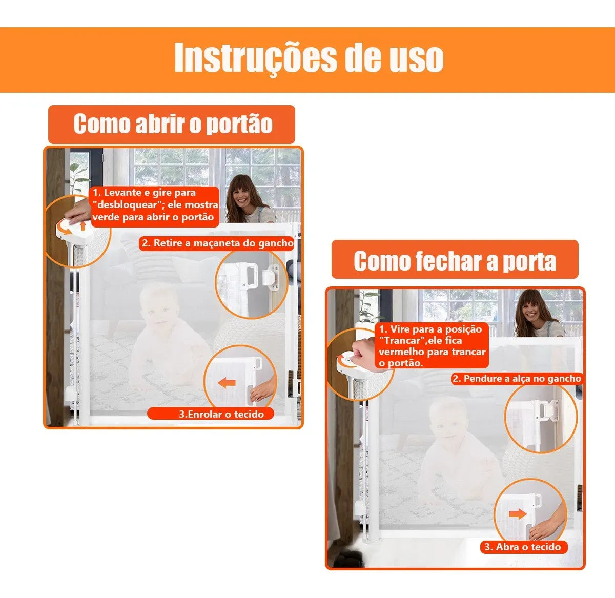 Portão Retrátil 140cm Tela Segurança Bebê Pet Cercadinho